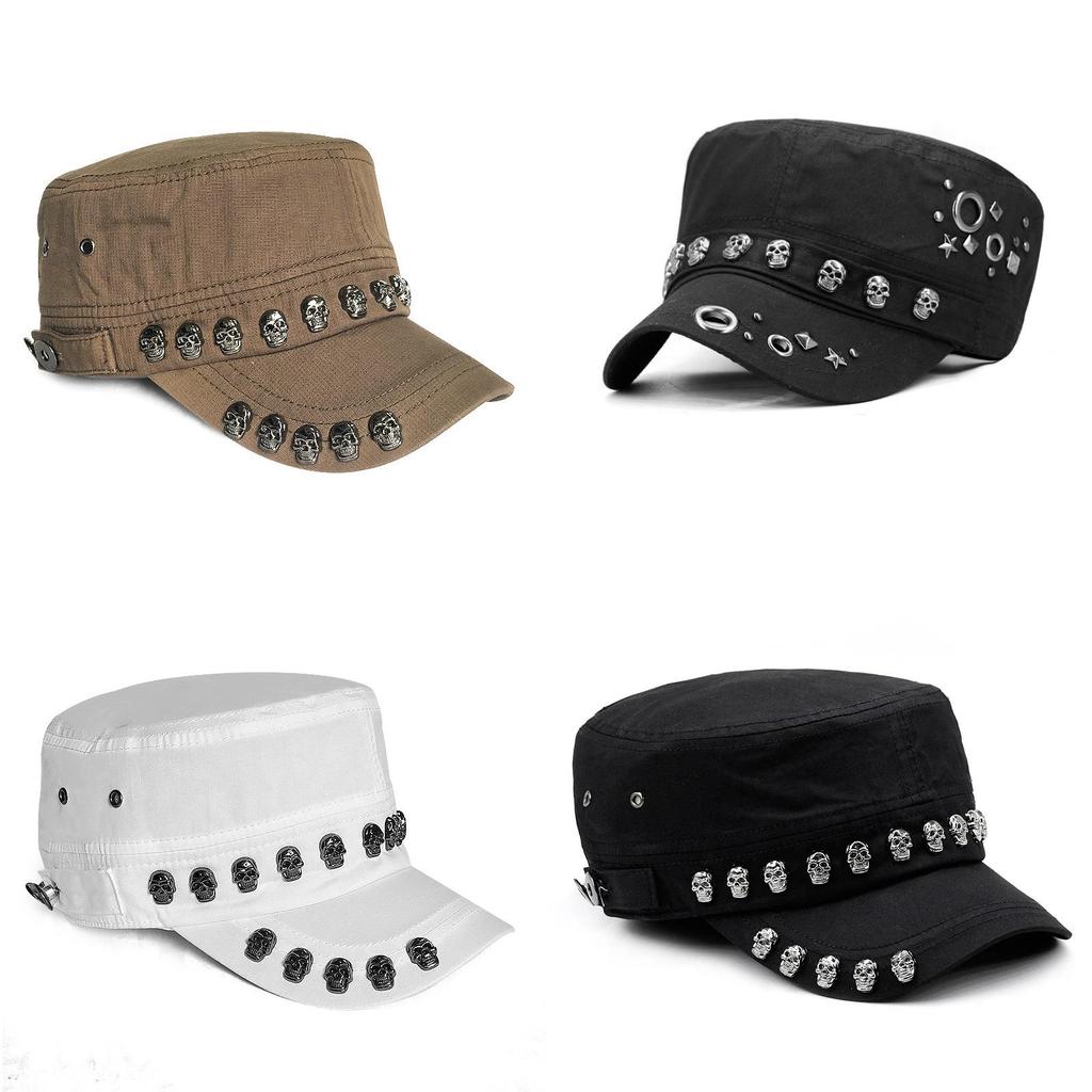Skull Headbrand Flat Top Cap With Adjustable Strap For Streetwear And Sun Protection