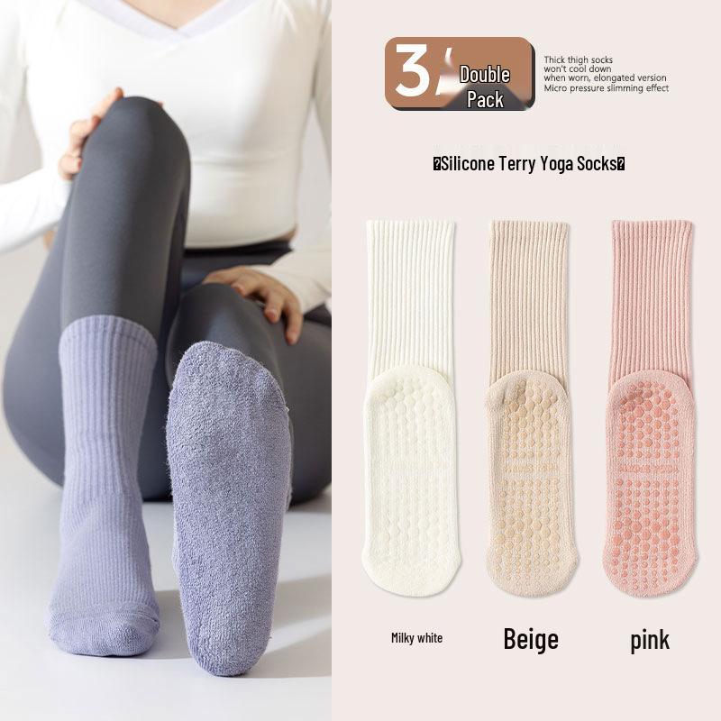 Women's Non-Slip Mid-Calf Yoga Socks - Thick Terry Pilates Fitness Socks