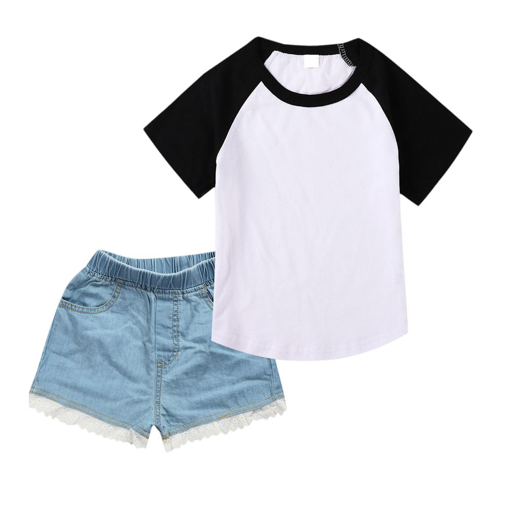 Girls' Raglan Set , Short Sleeve Top & Denim Shorts