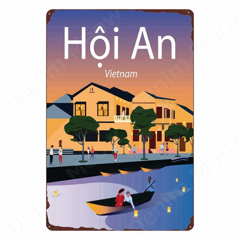 DORA Tin Sign Vintage Metal Tin Sign Art Plaque Travel Landscape Plate Home Bar Cafe Room Wall Decor Amsterdam Ireland Canada