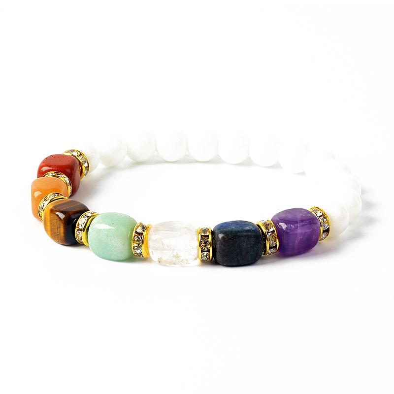 Natural Stone 7 Chakra Bracelets Reiki Healing Energy Hematite Tiger Eye Beaded Elastic Bracelets for Women Girls Yoga Jewelry