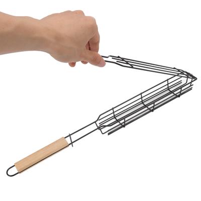 Paniers de Grillade pour Brochettes Verrouillables Grille de Barbecue Kebab en Fer avec Poignée en Bois pour Griller Légumes Hot-Dog Viande