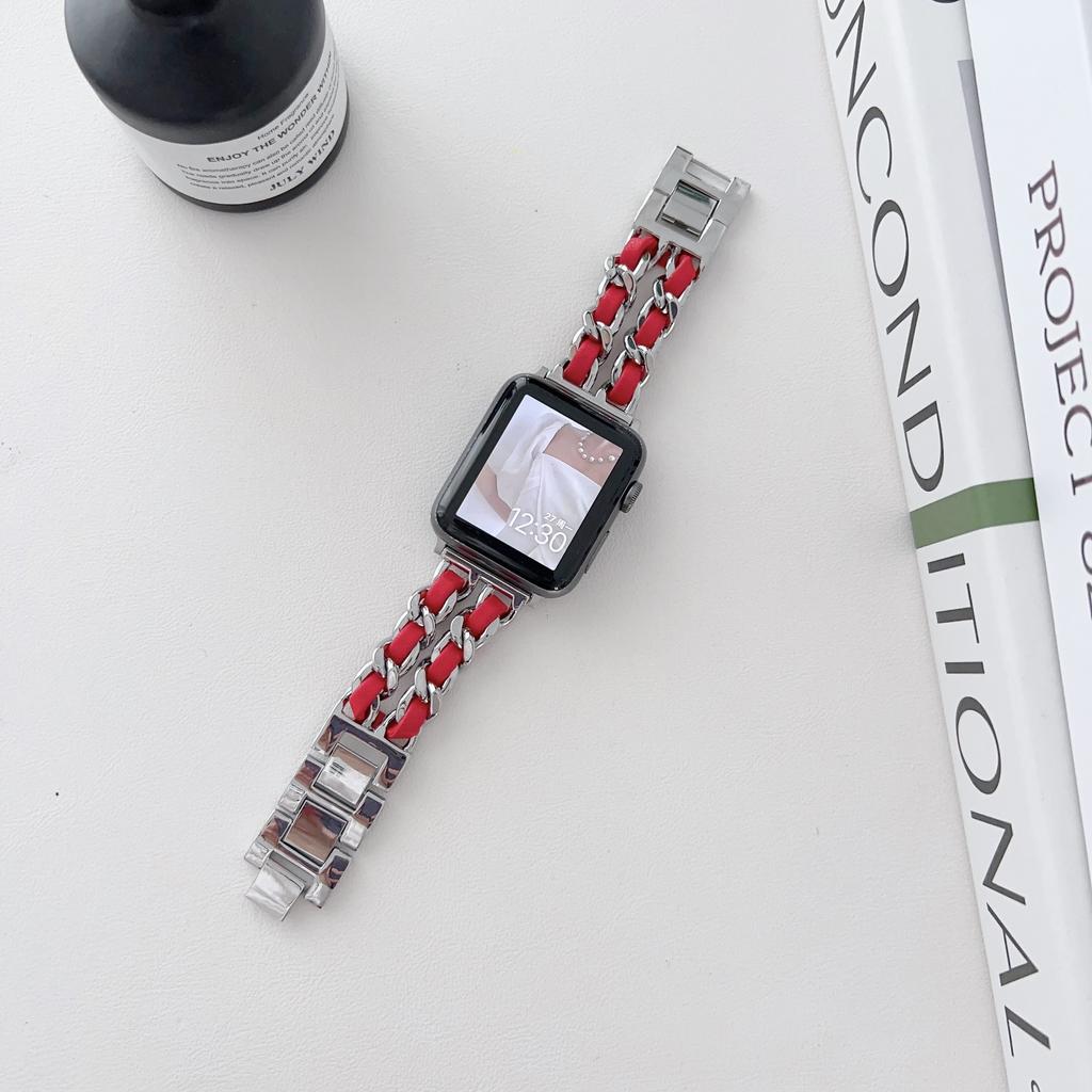 Metall-Lederarmband für Apple Watch 49 mm 45 mm 41 mm 44 mm 40 mm 42 mm 36 mm Damen-Uhrenarmband für iWatch Serie 10 9 8 7 6 5 4 SE