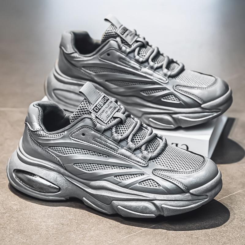 2025 autumn and winter new mesh breathable sports shoes wipe old mesh casual shoes thick sole heightening dad shoes men's shoes