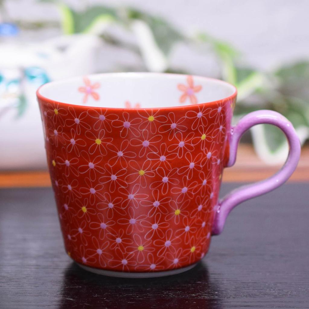 Stylish Kutani Ware Mug with Vermilion Small Perfect for 60th 77th or As a Gift Flowers, Pink, Birthdays, Birthdays,