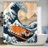 Sushi Wave Duschvorhang Einzigartiges Design Wasserdichtes Gewebe Mit Haken Ozeanstil Japanische Küche Thema Dekor Für Bad