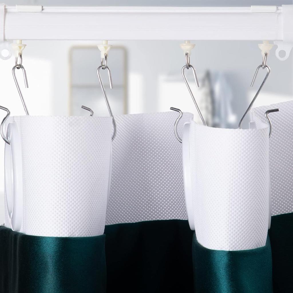 60 Pcs Shower Curtain Track Gliders Hooks Pack of 30 Pieces Hooks and 30 Pieces Gliders for Rails and Tracks(White,Classic Style)