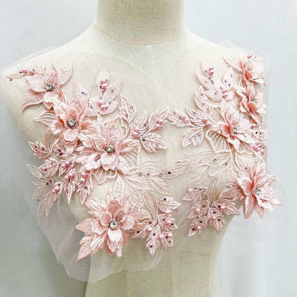 Sequins Flower 3D Embroidery Patches Handmade Lace Fabrics Applique Embroidered Floral Patches