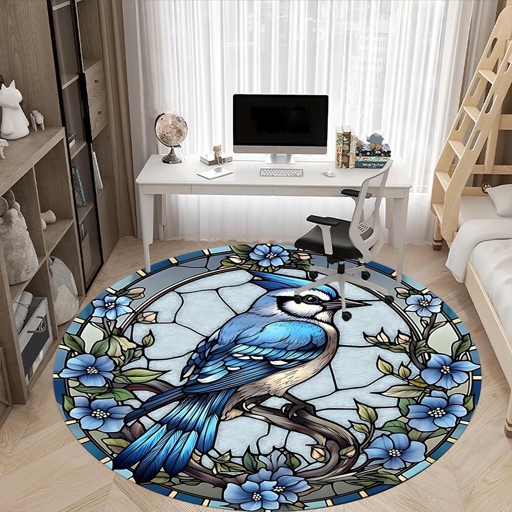 1 Stück Buntglasvogel Büro Runder Teppich, Unter Bürostühlen Schlafzimmer Wohnzimmer Heimdekoration, Raumdeko