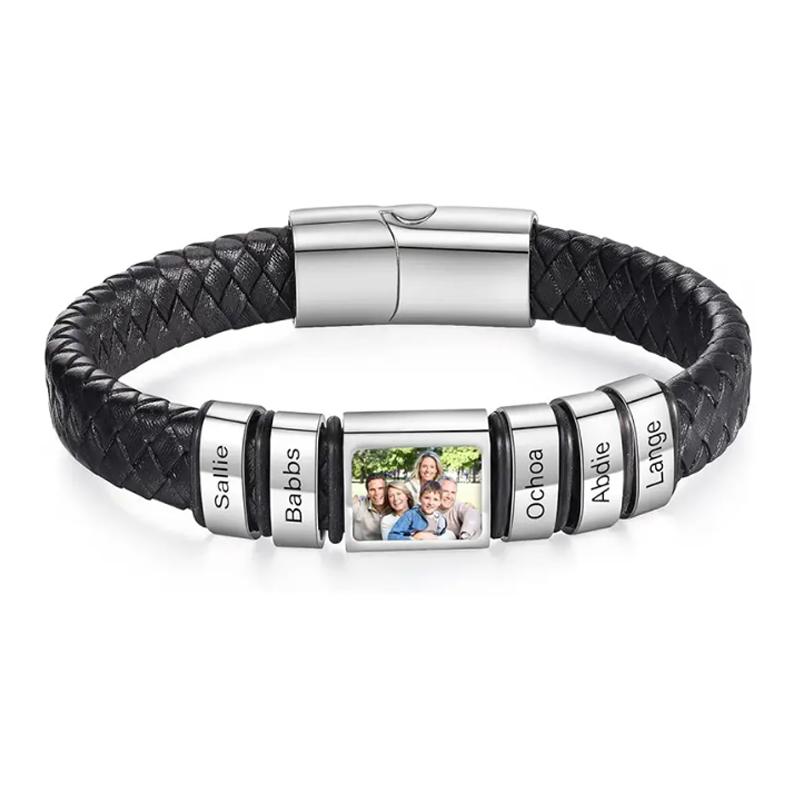 Personalizovaný náramek s fotografií pro muže, náramek s vlastním obrázkem, kožený gravírovaný náramek, šperk jako dárek pro muže, chlapce, manžela
