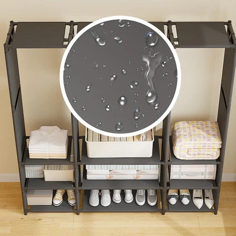 3 Row Clothes Rack Floor Dustproof Hanging Clothes Hanger Large Capacity Garment Drying Rack Storage Shelf Bedroom Furniture