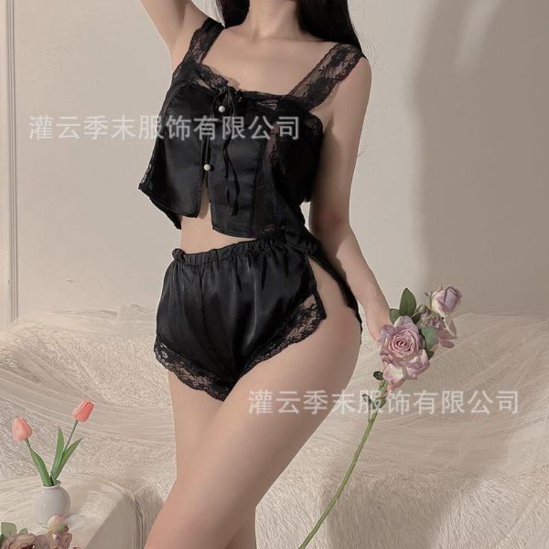 Sex Underwear Pure Desire Style Sexy Square Neck Lace-up Ice Silk Summer Thin Sexy Split Suspender Women