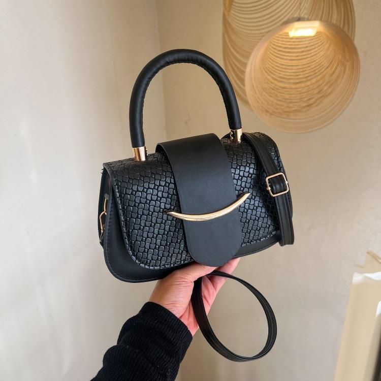 Fashionable Woven Pattern Small Square Bag For Women, Versatile Handbag, Niche Shoulder Crossbody Saddle Bag