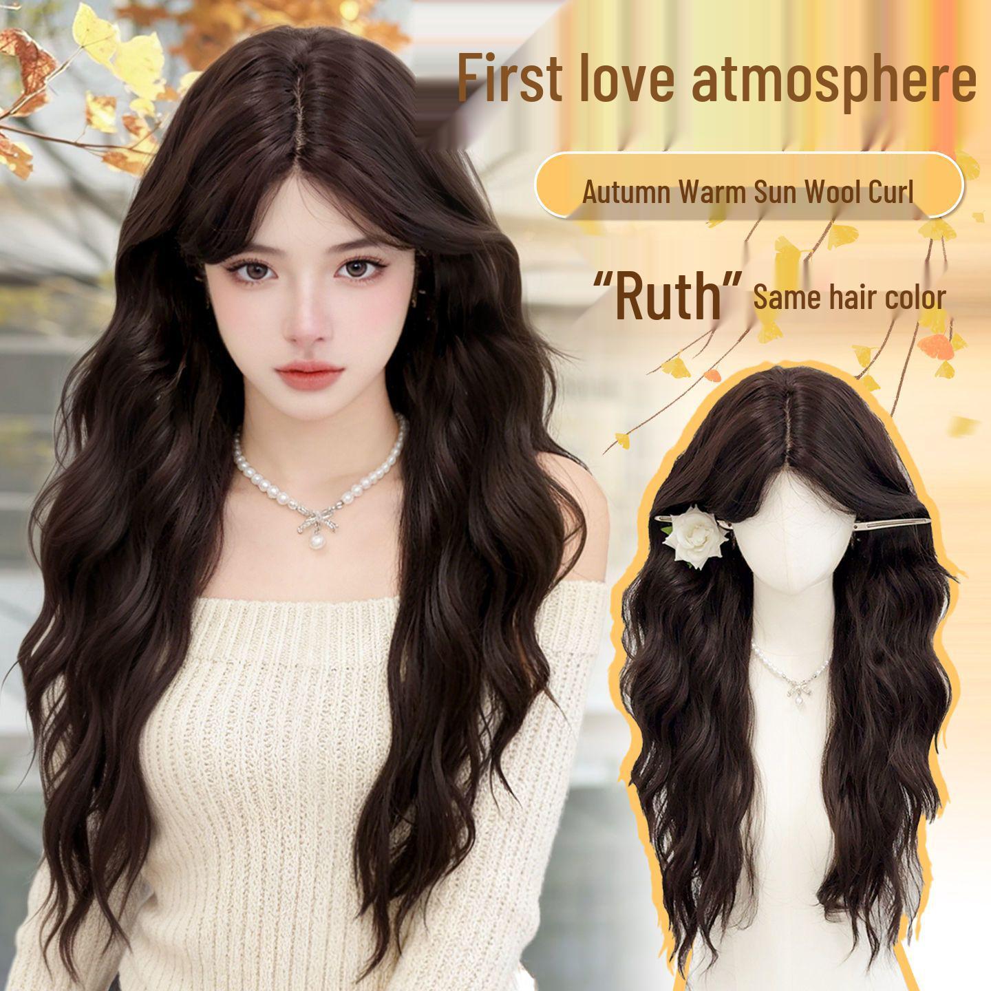 Women s Full Head Cover Curly Wool Wig: Natural Water Wave, Middle Part, Daily Wear, Simulated Hair Fiber