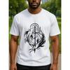European Size Mysterious Power Symmetrical Sword and Feather Flame Totem Men's Printed Short-sleeved Shirt, Casual Commuting Printed Shirt