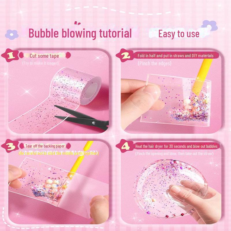 Nano Glue DIY Bubble Blowing Kit with Strong Sticky Double-Sided Tape and Decompression Toy