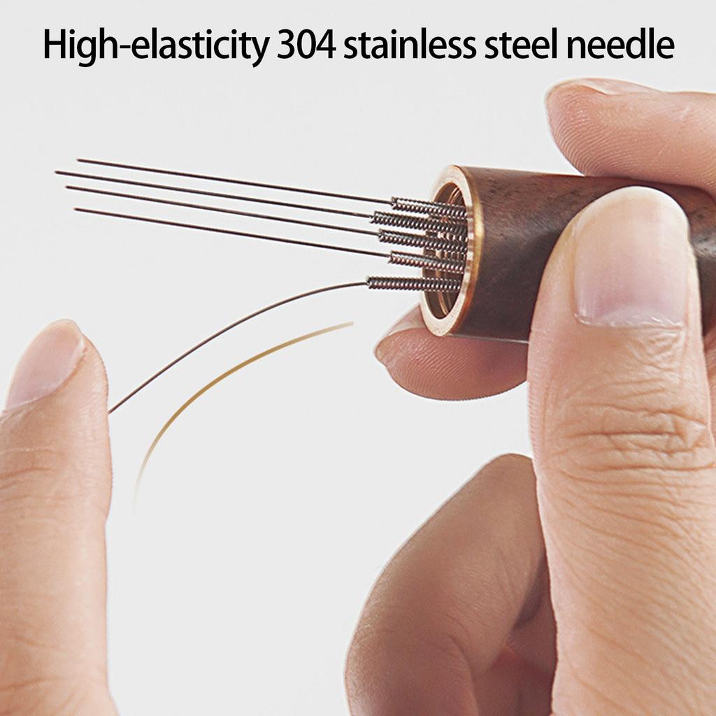 Professional Miniature Coffee Powder Stirrer Stainless Steel 8 Pin Wood Handle Clump Breaker Kitchen Accessories