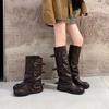 Thick-soled Belt Buckle Western Boots Women's New Versatile Mopping Boots Pleated Pile Boots Medium and Long Tube Pants Tube Boots