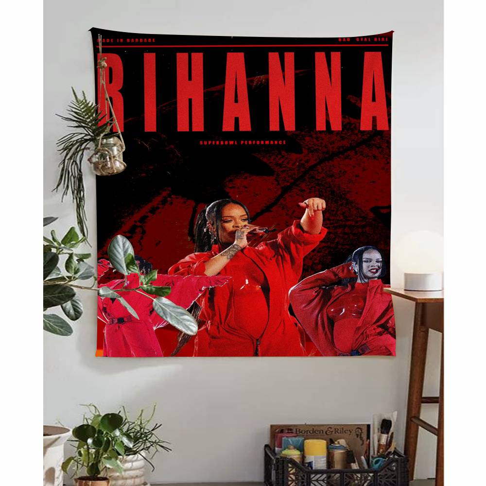 Famous Singer Rihanna Pop Music Anime Tapestry Hippie Flower Wall Carpets Dorm Decor Wall Hanging Home Decor