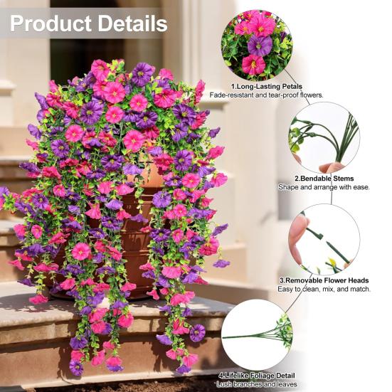 1/2Pcs Hanging Artificial Morning Glory UV Resistant Fake Flower Wedding Party Indoor Outdoor Garden Wall Hanging Faux Flower Decoration