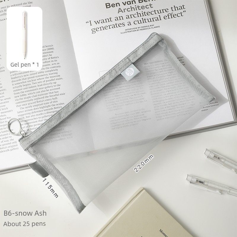 

Bag Examination Exclusive Large Capacity Simple Pencil Case Stationery Case Primary School Boys and Girls Junior High School Entrance Examination B6 snow ash +1 pen