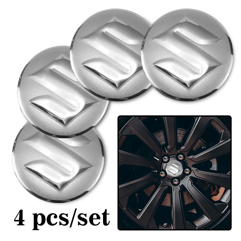 

4Pcs Car Emblem Wheel Hub Center Cap Sticker Rim Badge Cover For Suzuki Baleno Vitara Samurai Kaiser DZire Across Kizashi Splash срібний