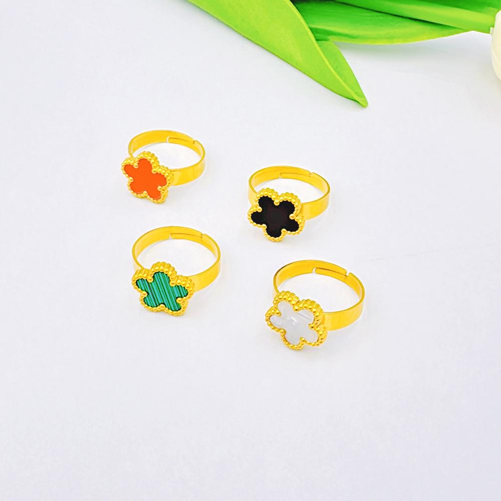 Lucky Five-Leaf Clover Adjustable Titanium Steel Ring