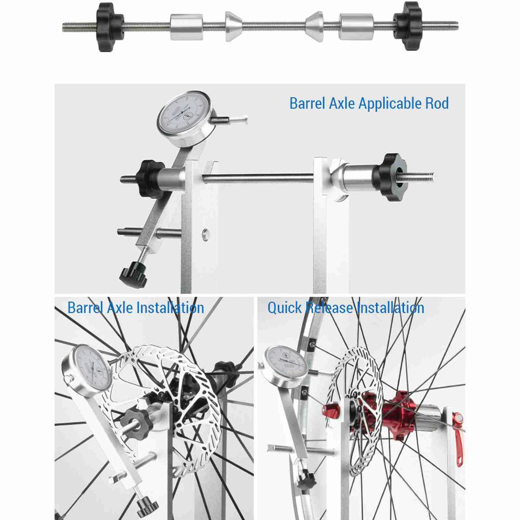 Bicycle Wheel Truing Stand Bike Wheel Alignment Repair Tool with Dial Gauge for Quick Release and Thru Axle