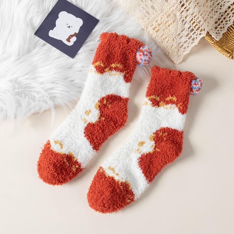 

5/10 пар Удобные Повседневные Зимние Носки до середины икры из кораллового флиса Осенне-зимние Утепленные Теплые Домашние Носки для пола Японский стиль Мультяшные Носки для сна 5 Pairs