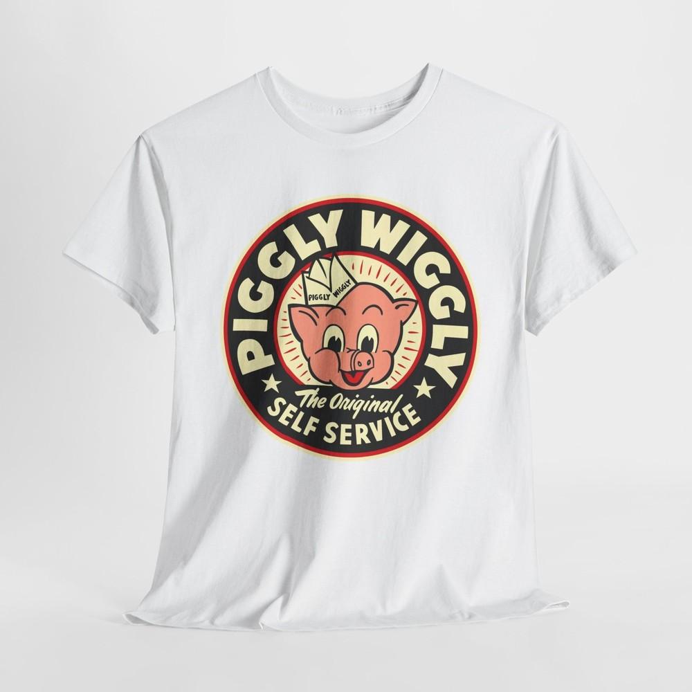 

Vintage Retro Piggly Wiggly Unisex Cotton Tshirt Tops Tee, Original Self Service Shirt, Pig 4XL