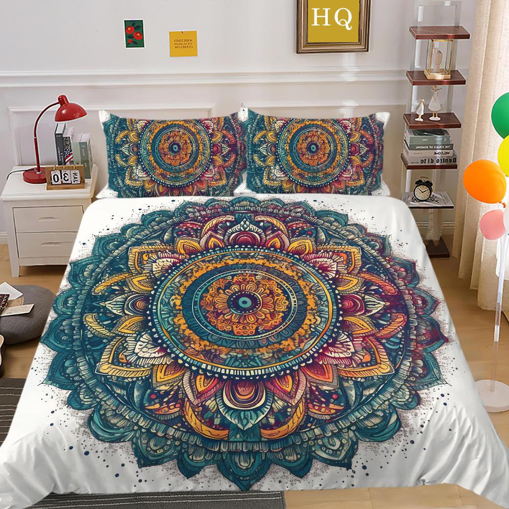 Set cuvertură pilote cu imprimeu Datura Bărbat Femeie Husă de pat Costum Queen Size Poliester Moale Textile pentru Casă