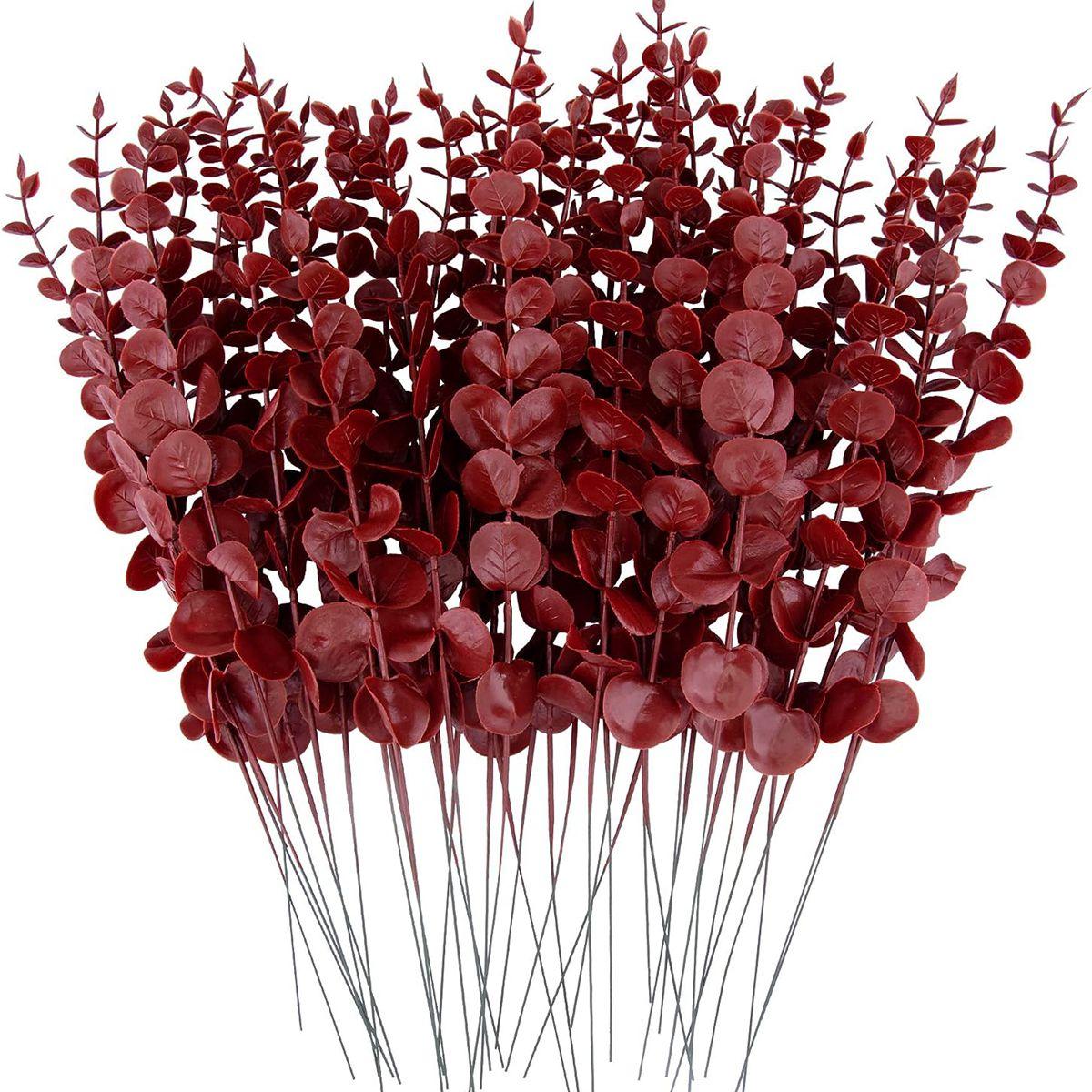 

10/100pcs Artificial Eucalyptus Leaves Wholesale Fake Plants Vases Home table Party Wedding Decor Garden Christmas Diy Scrapbook 10pcs бордовий