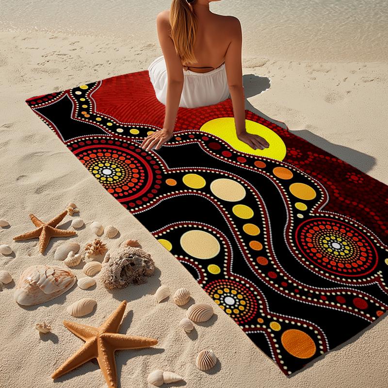 Sunrise Australian Indigenous Art Beach Towel, Super Soft Microfiber, Gift for Her/Him, Birthday, for Pool, Beach, Travel, Home Decor Fan Gifts