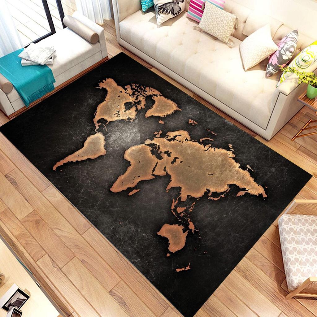 Vintage World Map Area Rugs Anti-Slip Rug Machine Washable Flannel Carpets for Home Living Room Bedroom Bathroom Decor Floor Mat