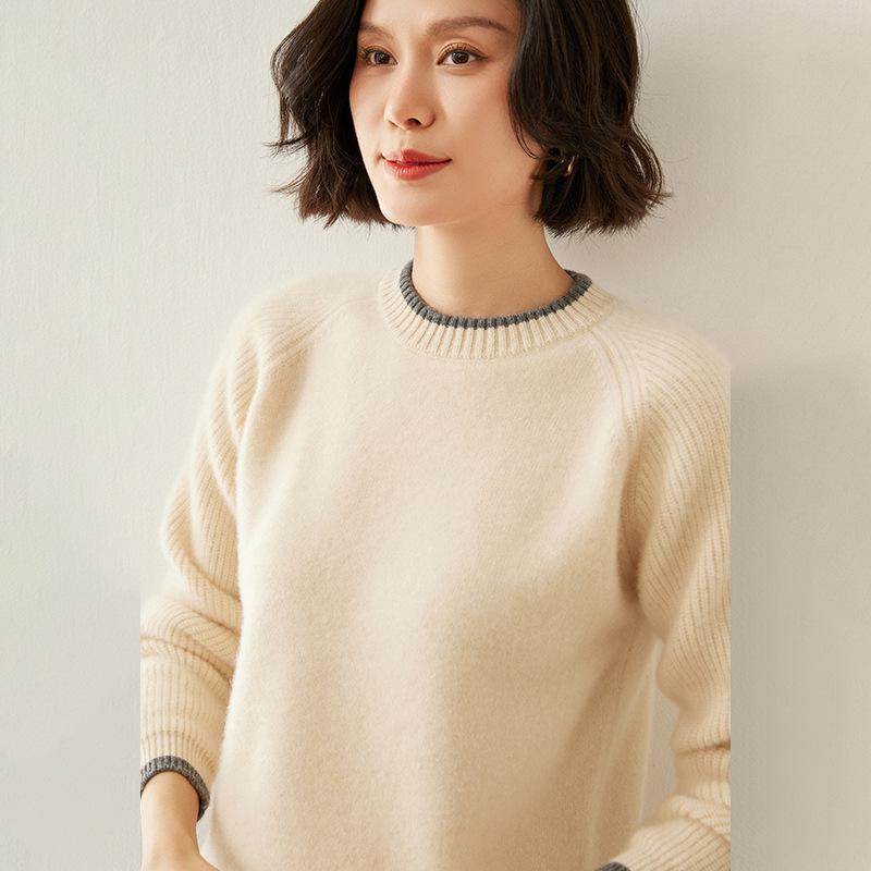 

Женский осенне-зимний кашемировый свитер пуловер толстой вязки с цветовыми блоками верхняя одежда M suitable for 42.5-55 kg