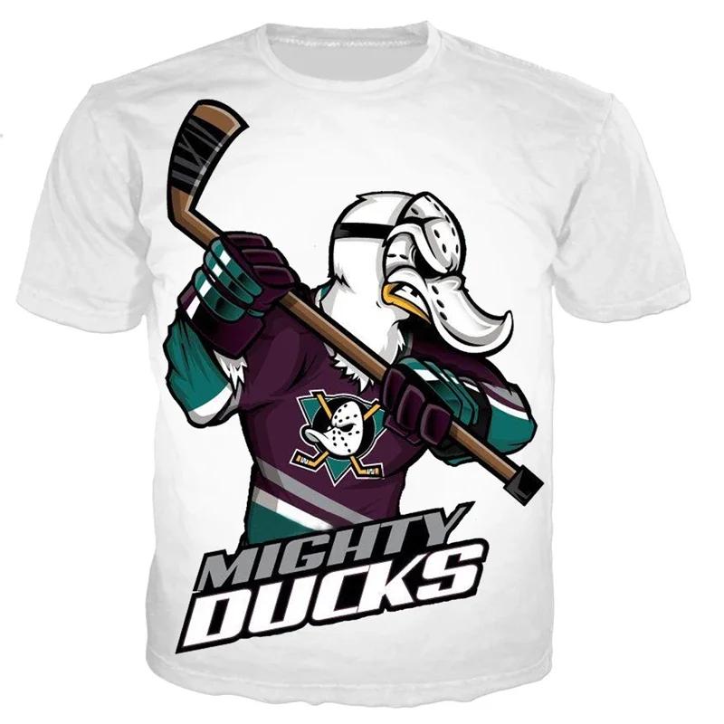 Sports Mighty Duck Helmet Print Short-sleeved T-shirt Half-sleeved Summer Casual Oversized T-shirt Men's Top Cute Shirt Hip Hop