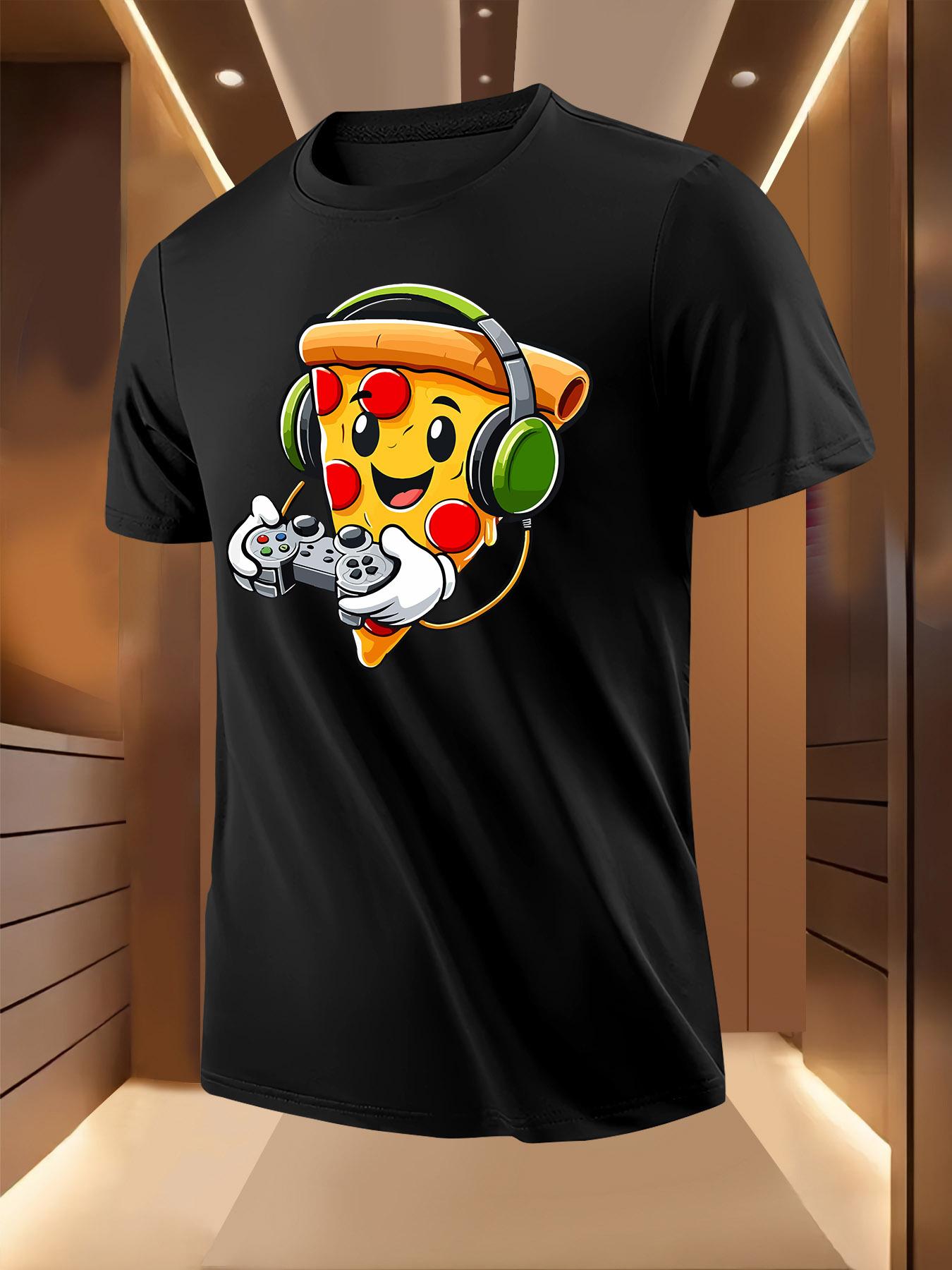 Funny Gaming Pizza Slice Tshirt - Light Yellow Casual Tee... XXXL
