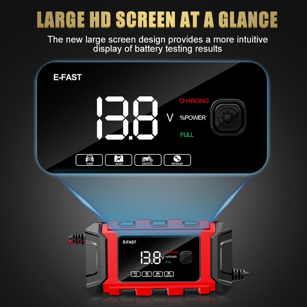 E-FAST Car Battery Chargers 12V/6A Full Automatic Battery Chargers Maintainer Portable Trickle