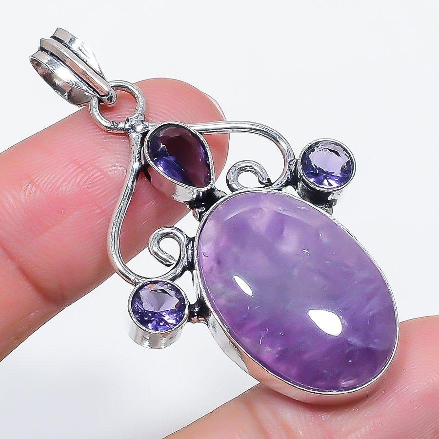 Natural Sage Amethyst, Amethyst 925 Sterling Silver Jewelry Pendant 2.17" G1r61