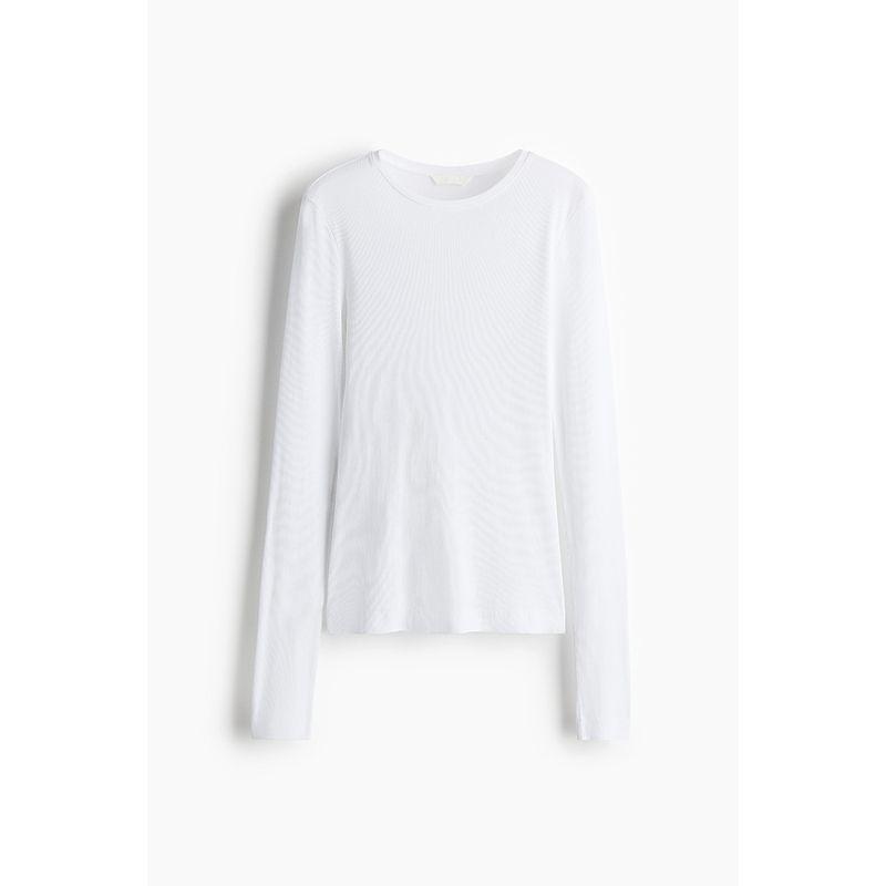 

HM Women s T-shirt 2025 Autumn New Fashion Simple Temperament Long Sleeve round Neck Rib Cotton Tops 1266889