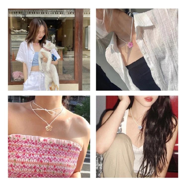 Gradient Hollow Flower Choker Pendant Necklace Jewelry Long Lace up Necklace