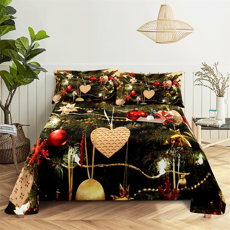 Christmas tree Queen Sheet Set Kid's Flat Sheet Boys Girls Bed Sheets and Pillowcases Christmas Gifts Bed Sheet Set Bedding Set