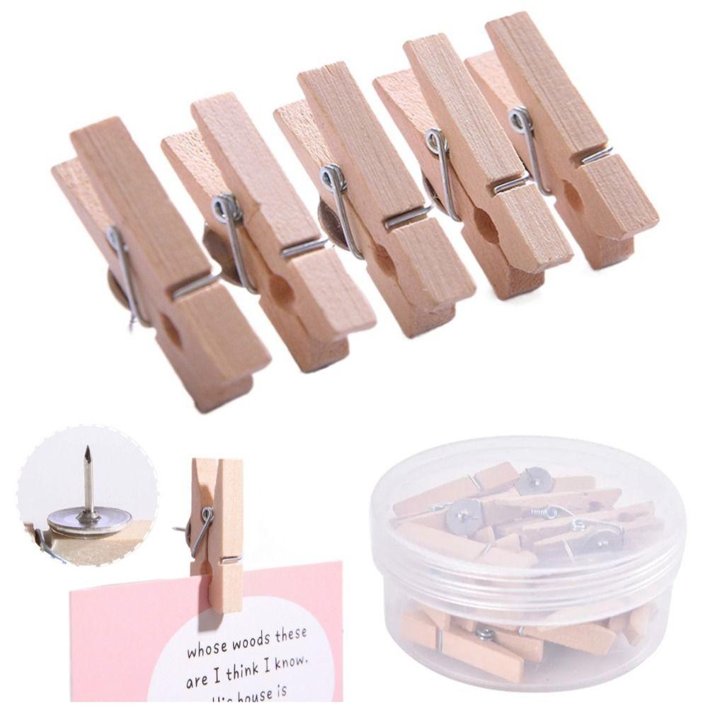 20Pcs/Box Reusable Wooden Clip Push Pins Creative Blackboard Push Pins Thumb Tacks  Wall Markers