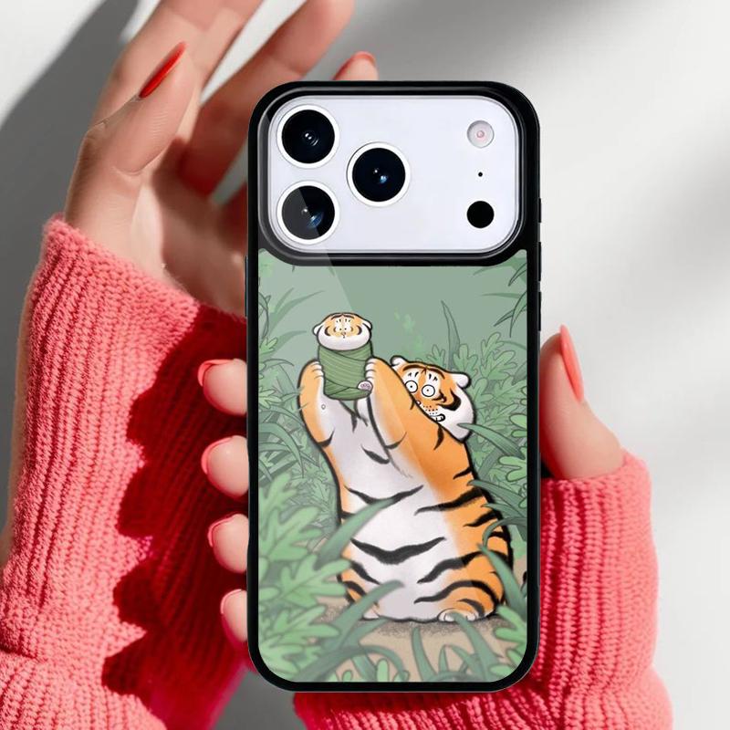 Cartoon Fat Tiger Phone Case for iPhone 17 16 15 14 13 Pro Max Back Cover for 12 11 Pro Coque
