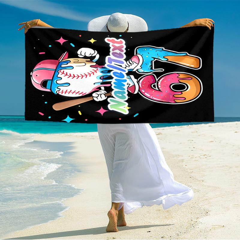 1PC Custom Name Baseball Player Art Beach Towel Highly Absorbent And Sand-Resistant Towel for Swimming, Pool, Yoga, And Travel Lightweight