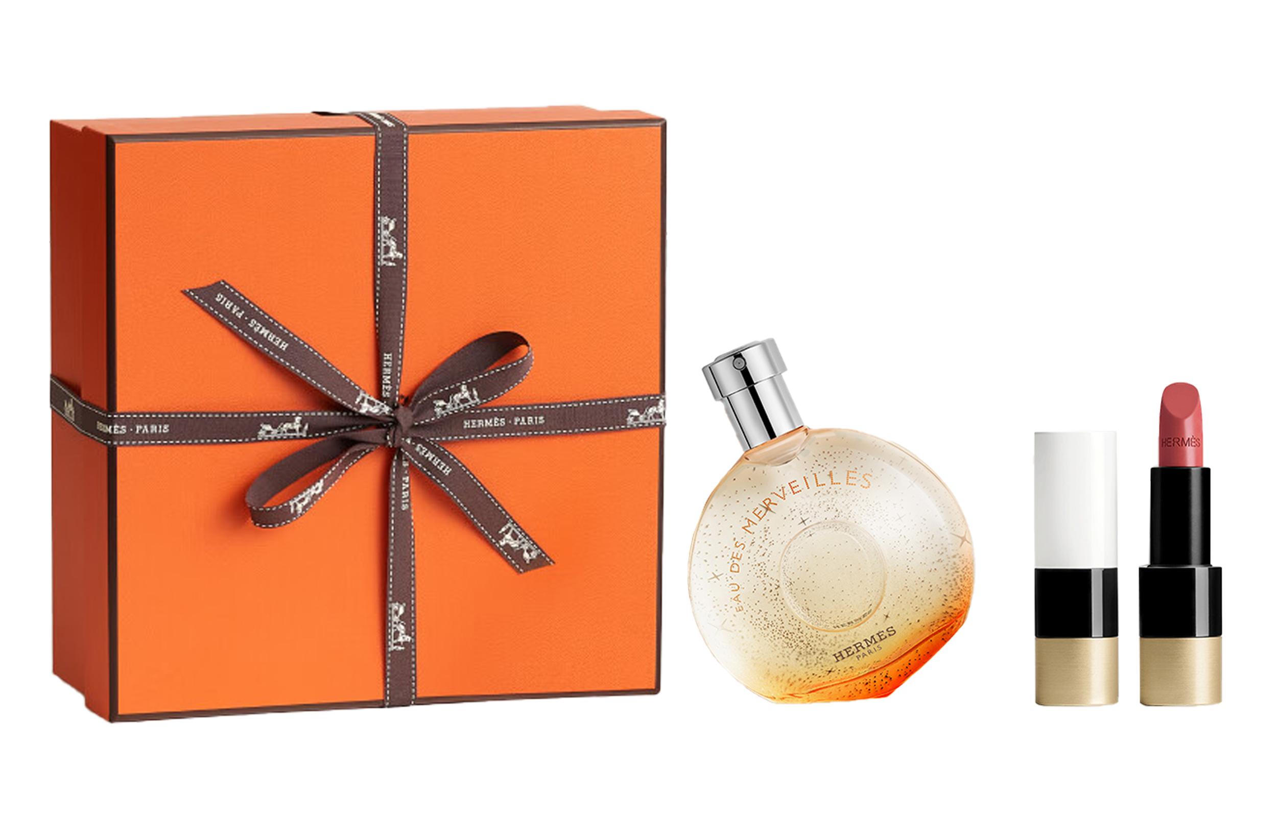 HERMES Набор-подарок с парфюмом Orange Starlight и сатиновыми помадами Туалетная вода Древесный 30ml Perfume+Velvet Lip Balm #21 3.5g