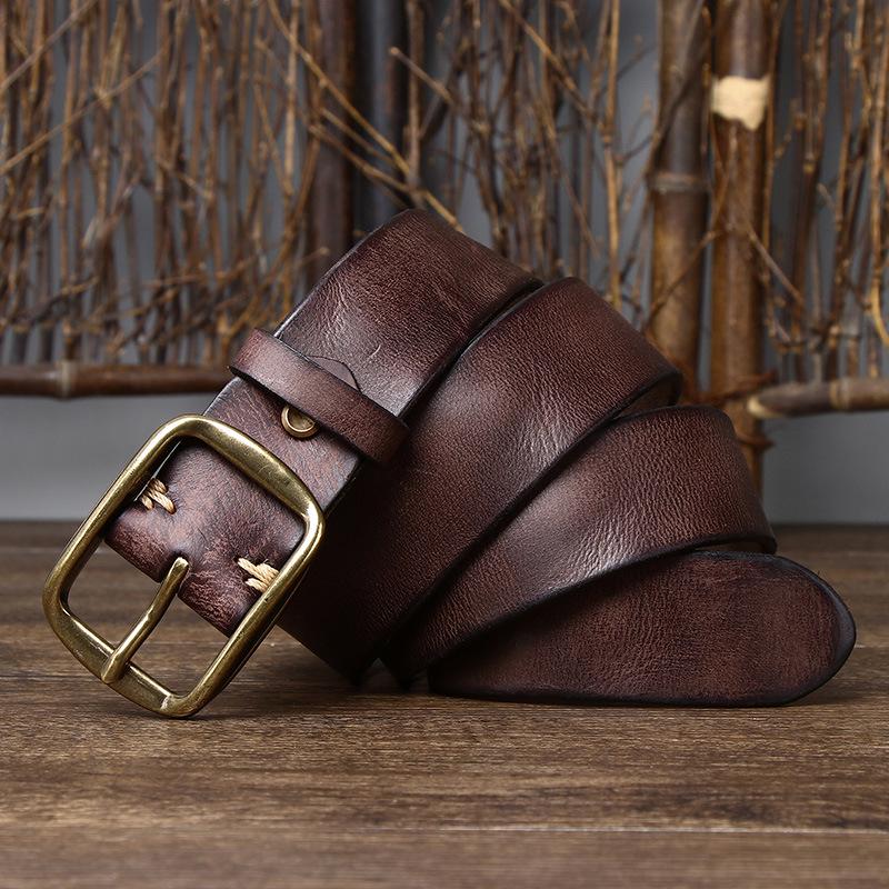 

3.8CM Men s Retro Distressed Leather Belt, Genuine Leather Pin Buckle, Top Layer Cowhide, Casual Korean Style for Jeans. 110cm