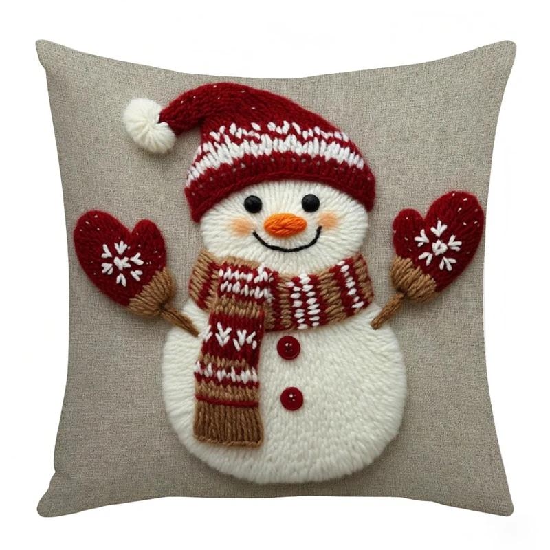Christmas Pillowcase Grey Red Cartoon Santa Snowman Elk Sofa Cushion Cover Home Bed Car Decor Merry Christmas 45cm x 45cm