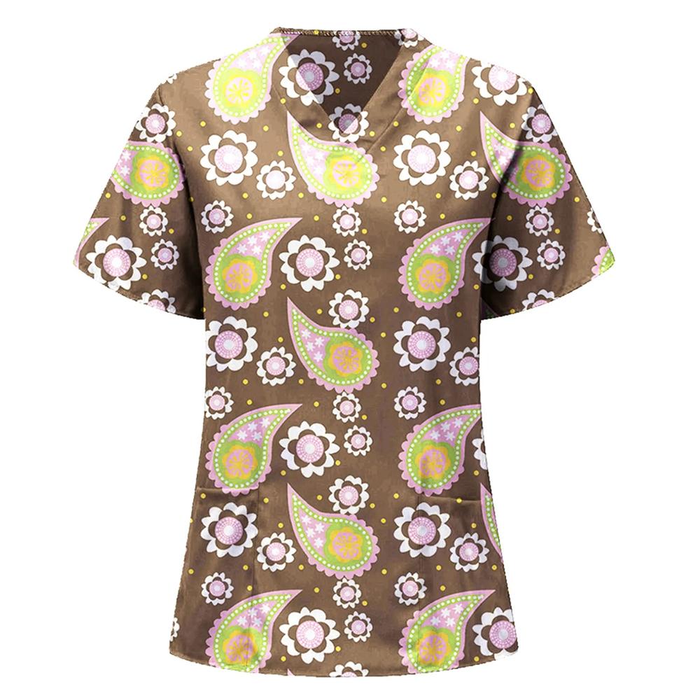 Women's Medical Uniforms Cartoon Pattern Print Dental Nursing Tops Fashion V-Neck Short Sleeve Vet Spa Clinical Uniform Woman