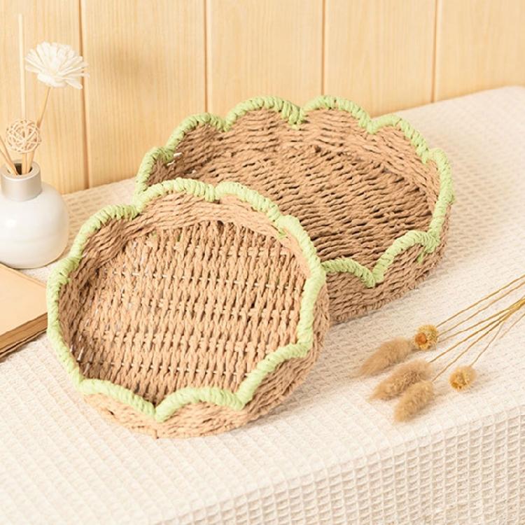 Scalloped Basket Tray Stylish Storage Plate with Handwoven Pattern For Bedroom Dresser And Living Room Decoration